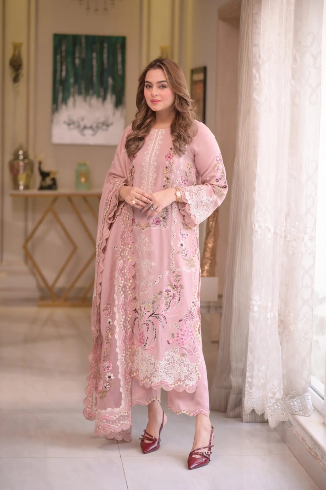 ANEELAS NEW PINK CHIKANKARI PARTY WEAR