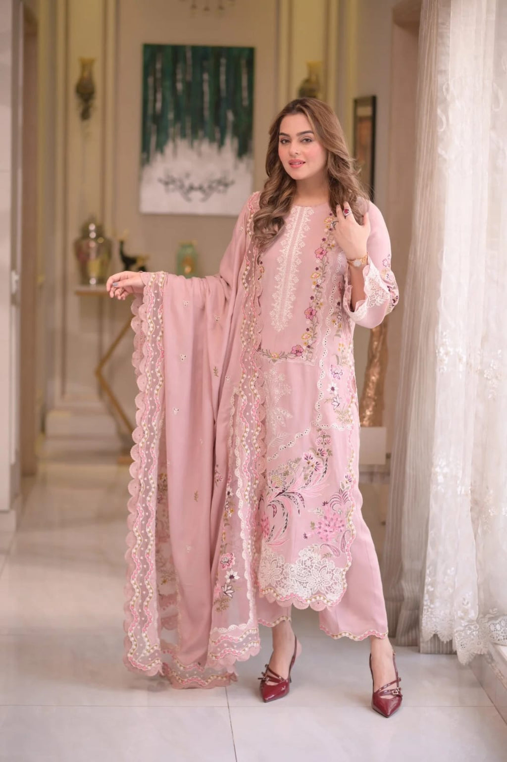 ANEELAS NEW PINK CHIKANKARI PARTY WEAR
