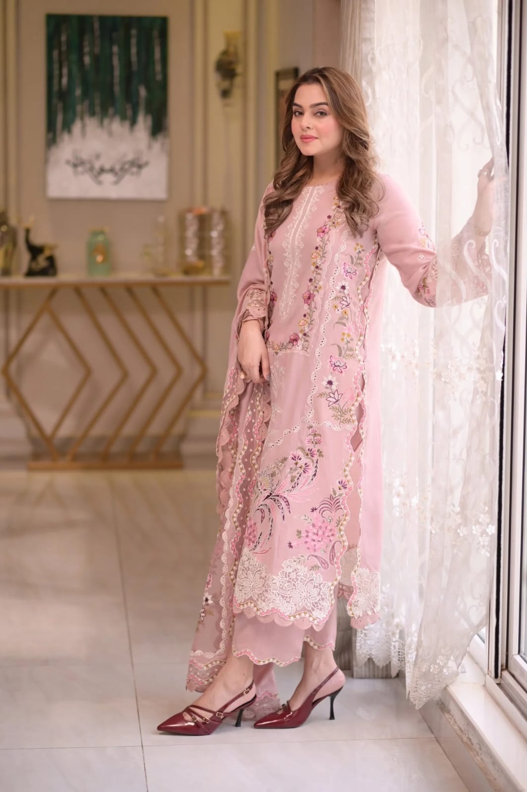 ANEELAS NEW PINK CHIKANKARI PARTY WEAR