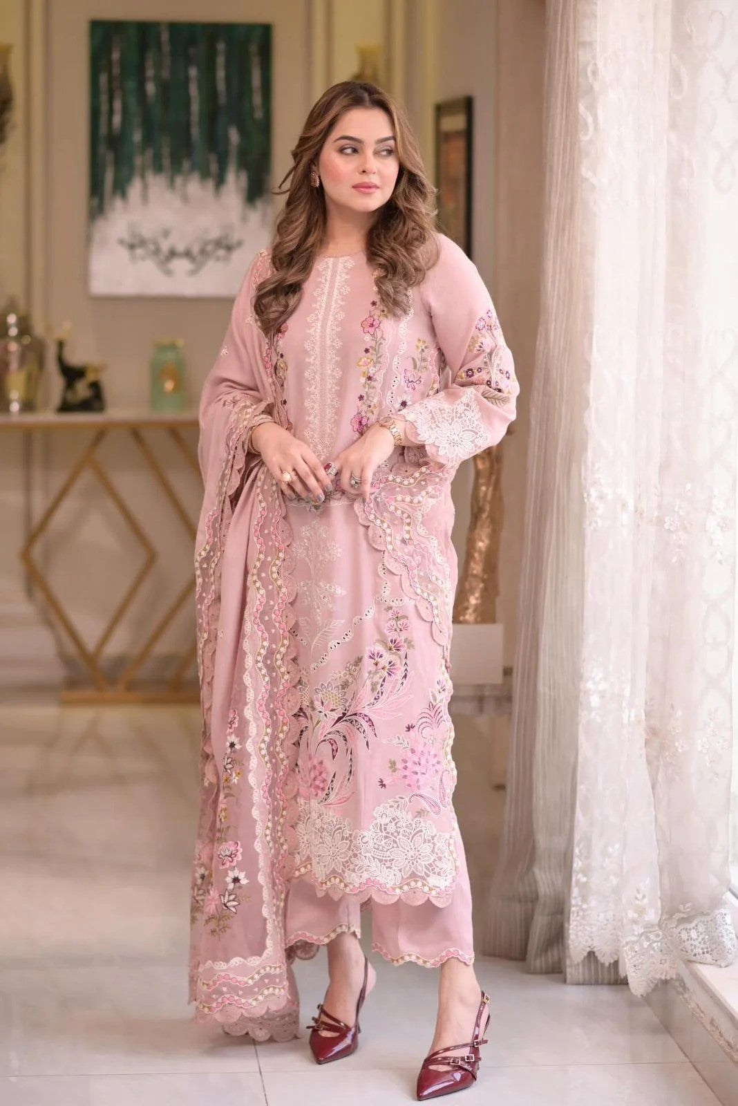 ANEELAS NEW PINK CHIKANKARI PARTY WEAR