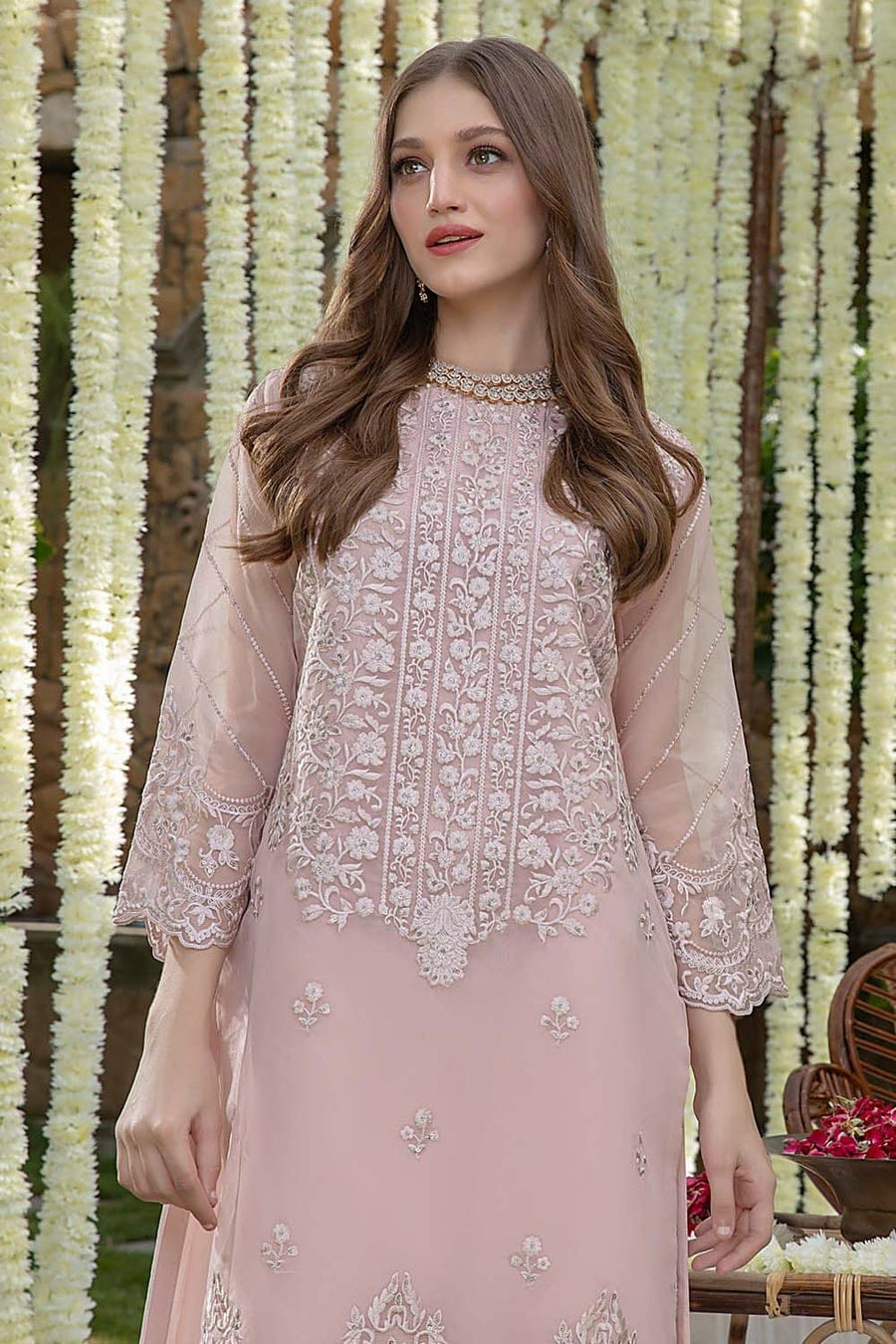 Azure Organza Suit With SATIN SILK Trouser&nbsp;
