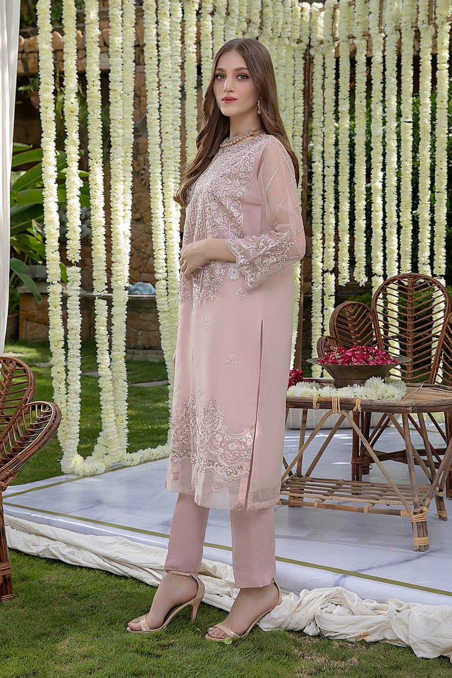 Azure Organza Suit With SATIN SILK Trouser&nbsp;