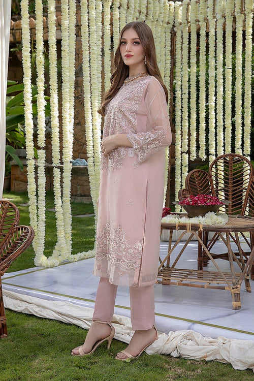 Azure Organza Suit With SATIN SILK Trouser&nbsp;