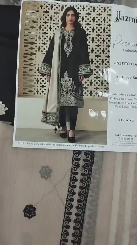 Jazmin Premium Embroidered Unstitched Lawn Suit – 3 Piece