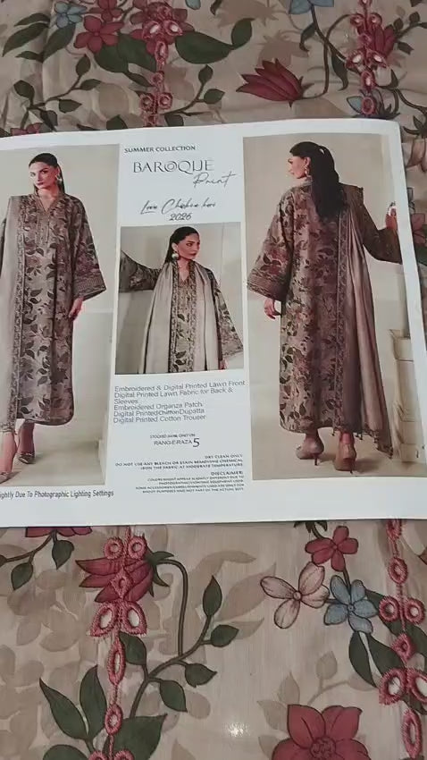Baroque Lawn Embroidered & Printed 3 Piece Dress