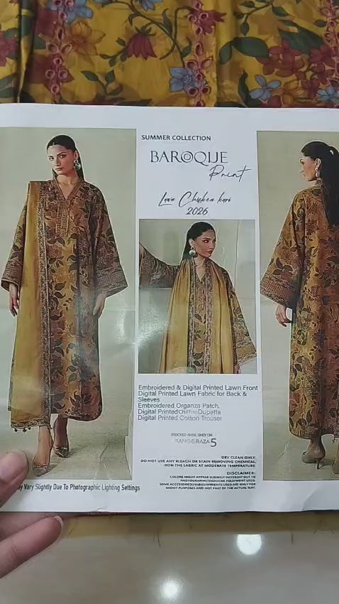 Baroque Lawn Embroidered & Printed 3 Piece Dress