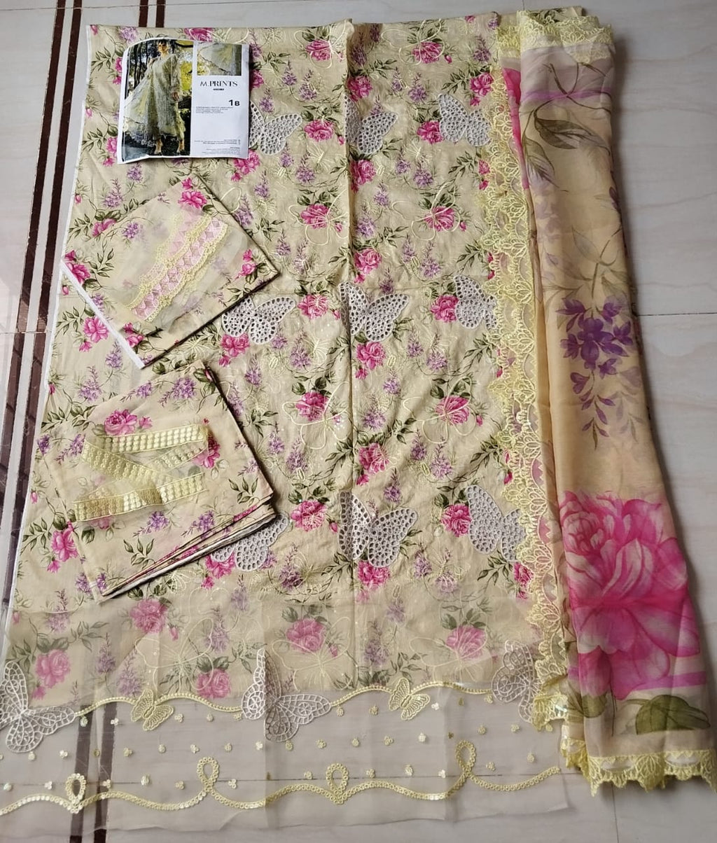 Maria B Lemon Lawn Chicken Kari Un-Stitched 3pc Suit